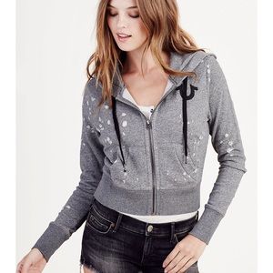 Distressed True Religion zip-up hoodie